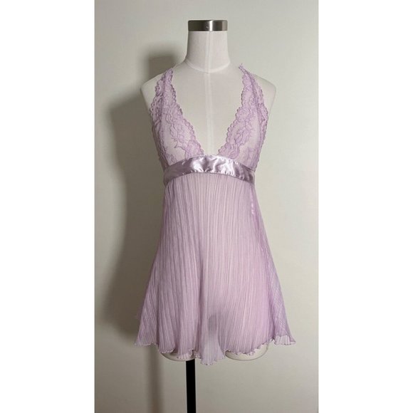 RAMPAGE Lavender Purple Sheer Babydoll Lingerie Halter Camisole Tank Sz M Medium - Picture 5 of 16